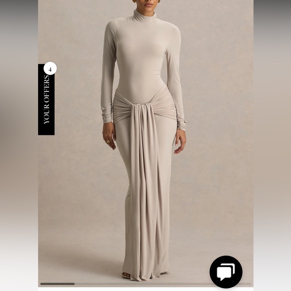 clubl Dresses & Skirts - Club L London Myra Champagne High-Neck Maxi Dress Ruched Detailing
